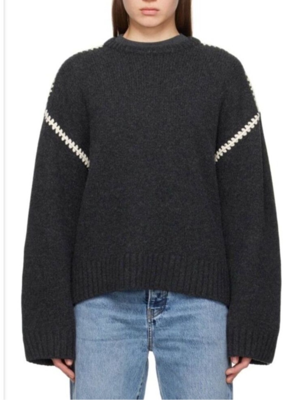 Toteme Embroidered Contrast-Stitch Wool-Blend Sweater